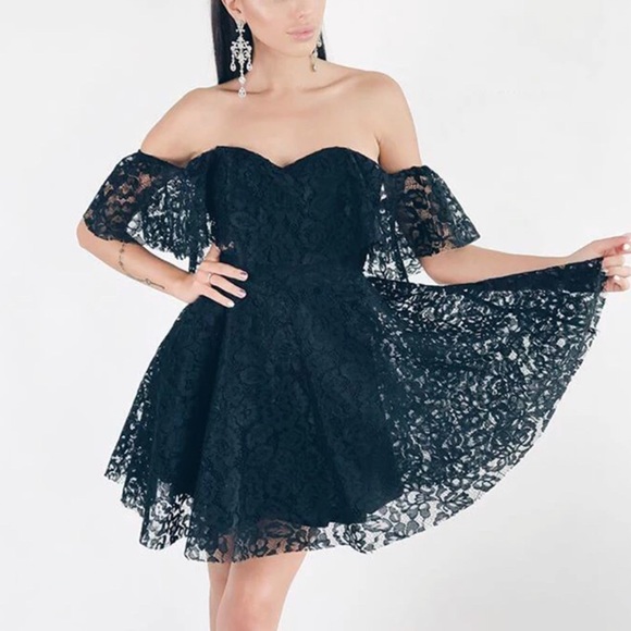 off shoulder black short dress